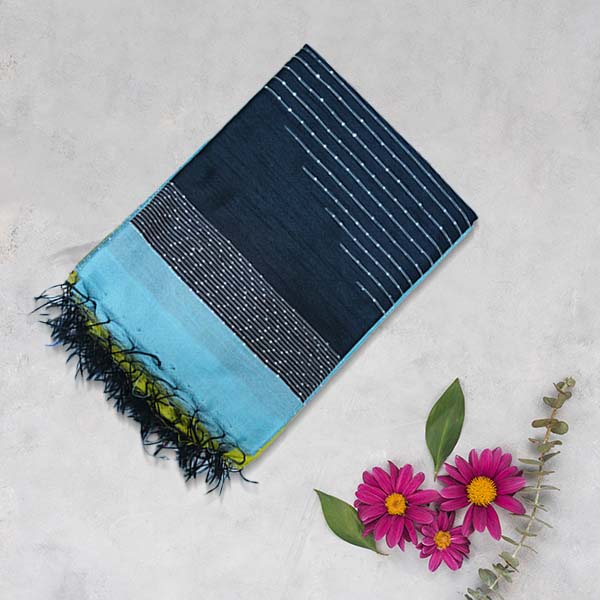 Jute Silk Sarees With Striped Weaving With Slub Line Design