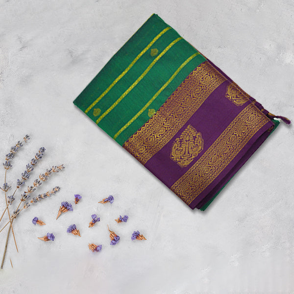 Traditional Kalyani Cotton with Golden Zari Weaving Designs