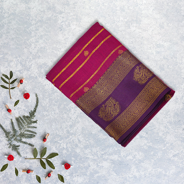 Traditional Kalyani Cotton with Golden Zari Weaving Designs