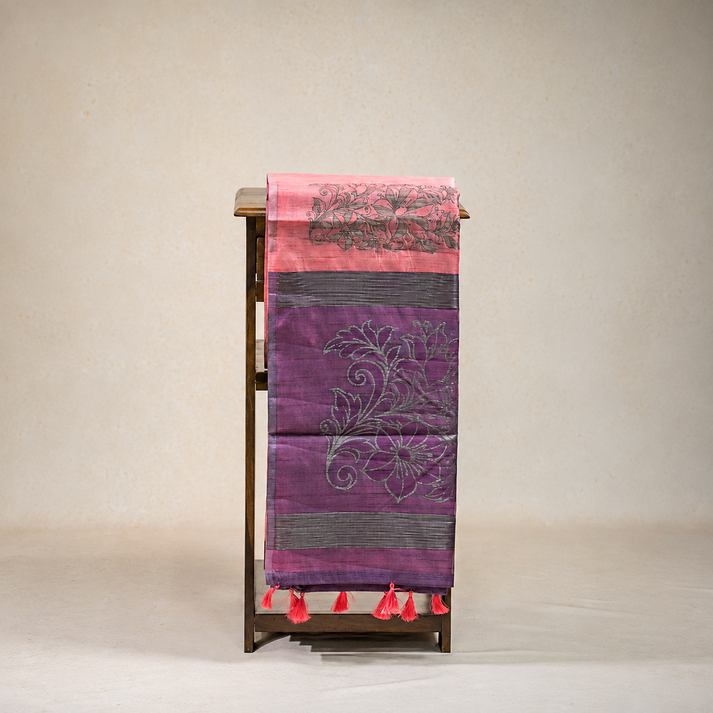 Semi Dupion Silk Saree with Flower Antic Weaving Design