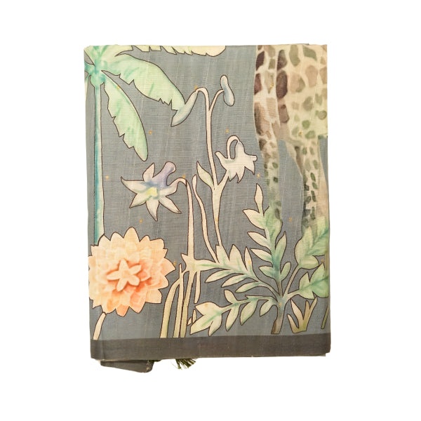 Floral Printed with Giraffe Designs with Zari Butta Weaving Body