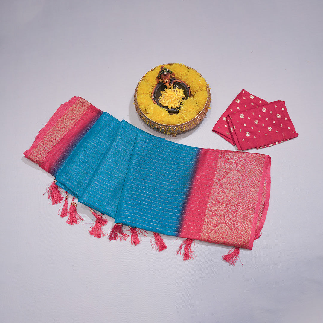 Banarasi Saree with Contrast Zari Border, Elegant Floral, Traditional Border