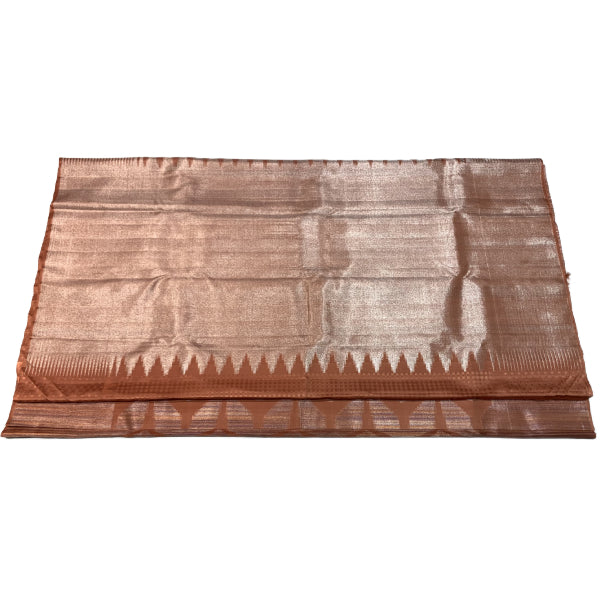 Pure Silk Sarees with Copper and Silver Zari Flower Design