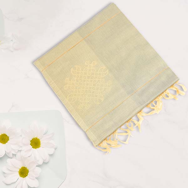 Premium Silk Cotton Saree With Traditional Kolam Pattern