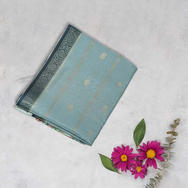 Semi Dola Saree with Digital Print, Zari Line with Butta Weaving Design