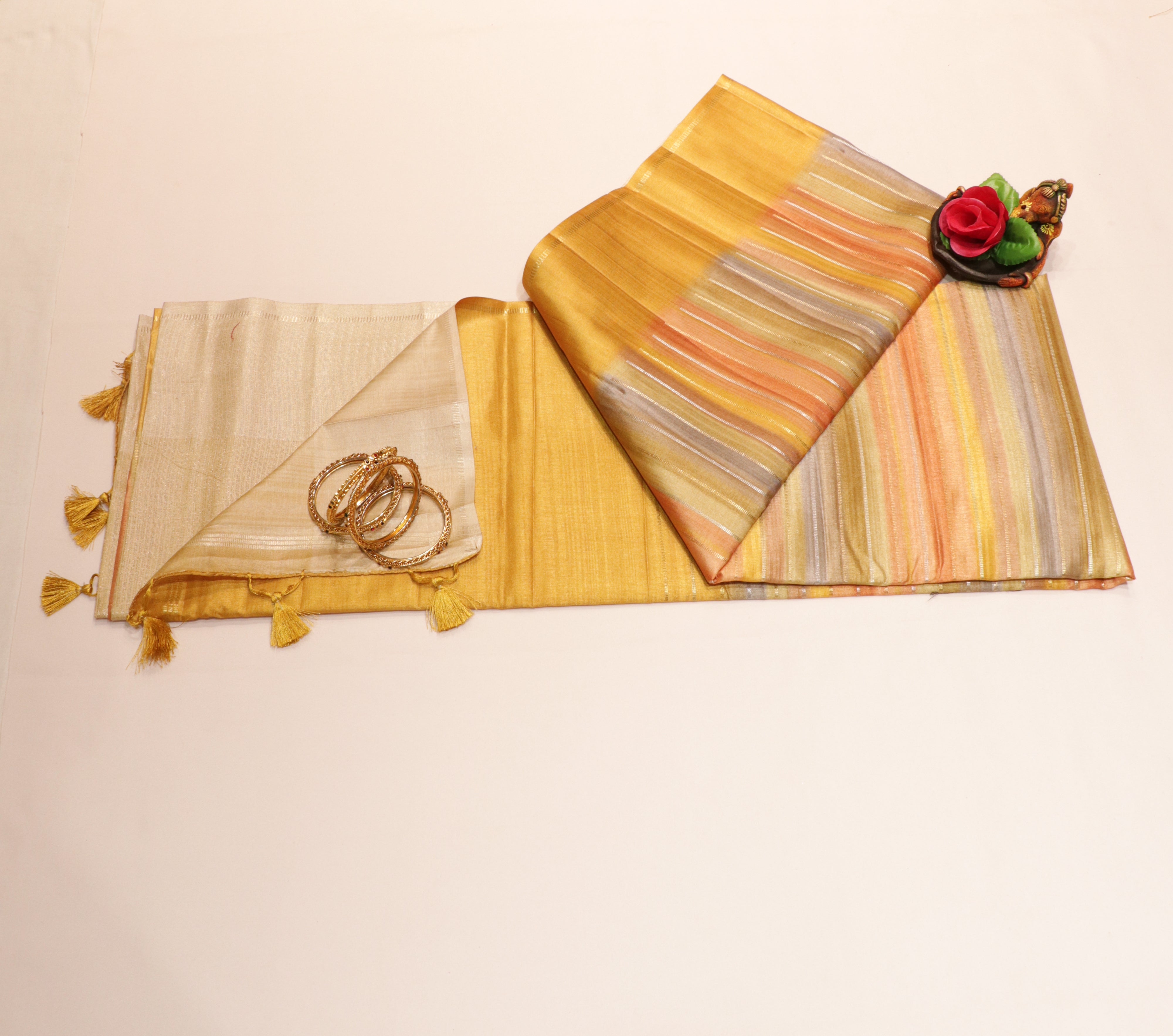 Art Tasar Saree with Pastel Colour with Stripe Lines