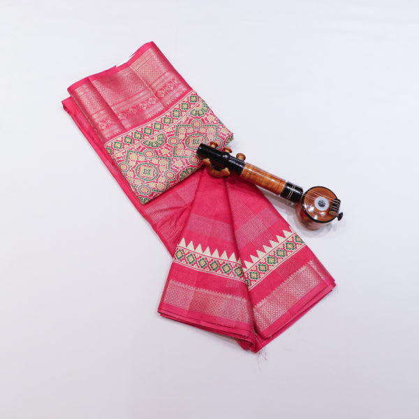Manipuri Silk Saree with Rose Zari and Diamond Butta Hand Border