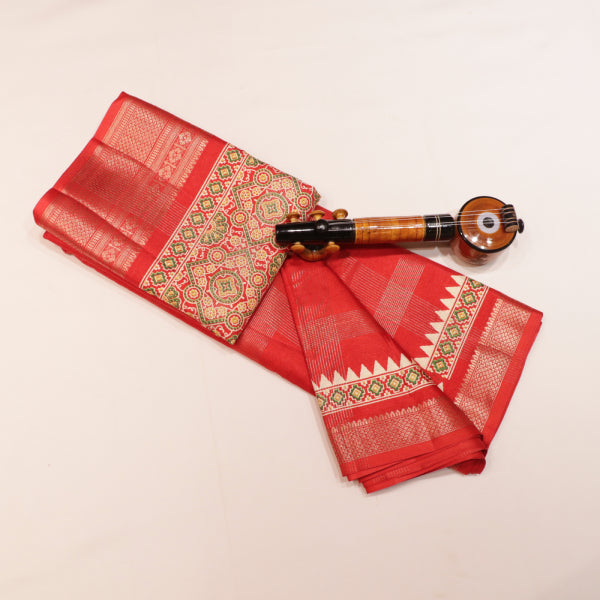 Manipuri Silk Saree with Rose Zari and Diamond Butta Hand Border