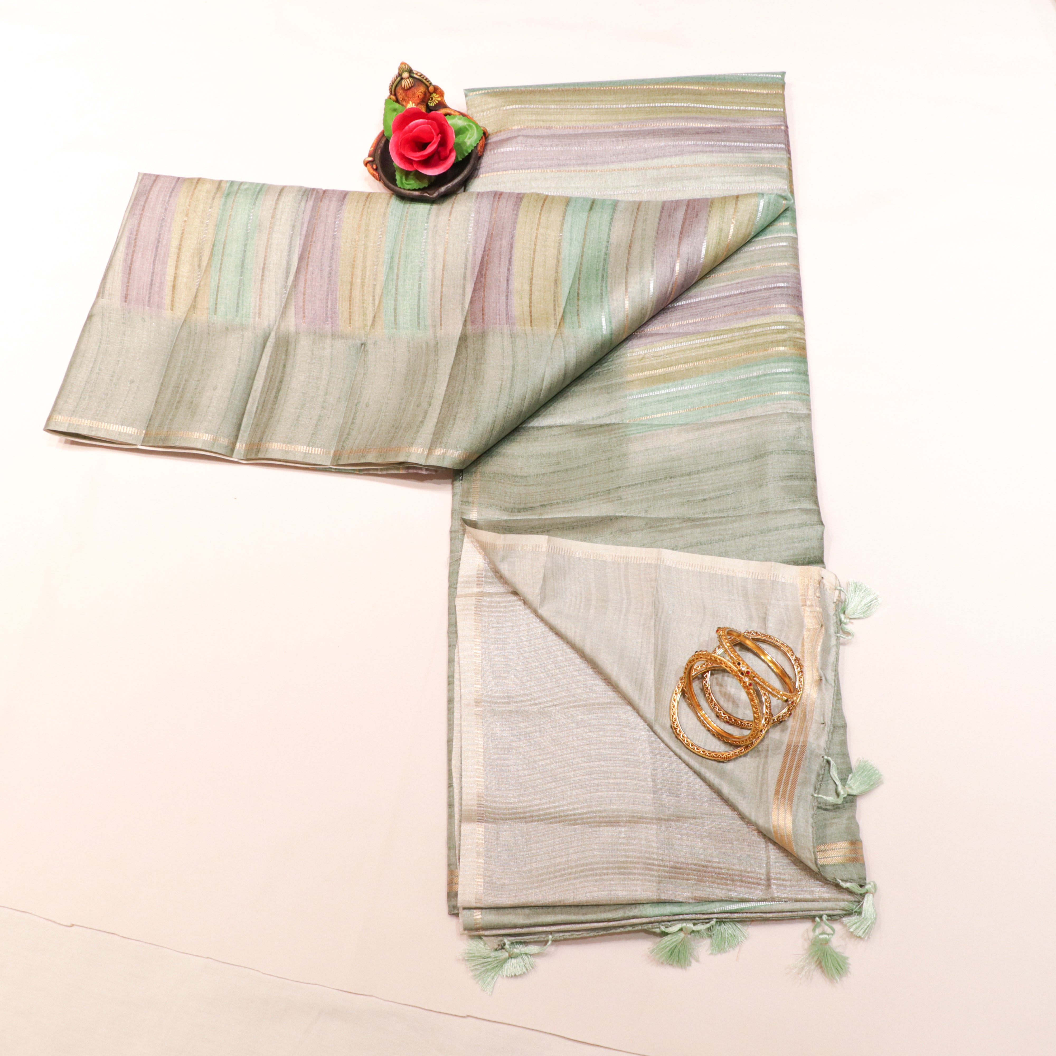 Art Tasar Saree with Pastel Colour with Stripe Lines