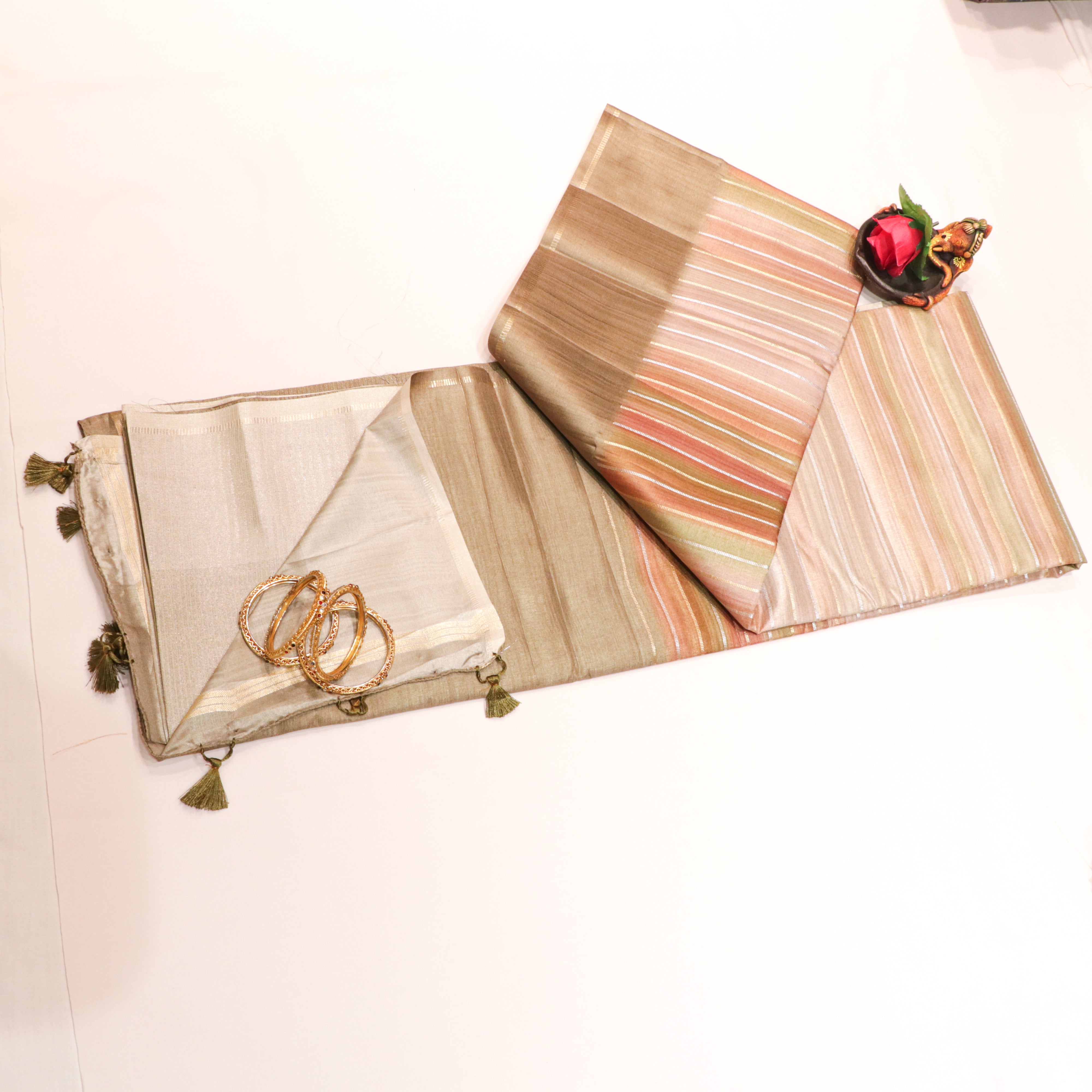Art Tasar Saree with Pastel Colour with Stripe Lines