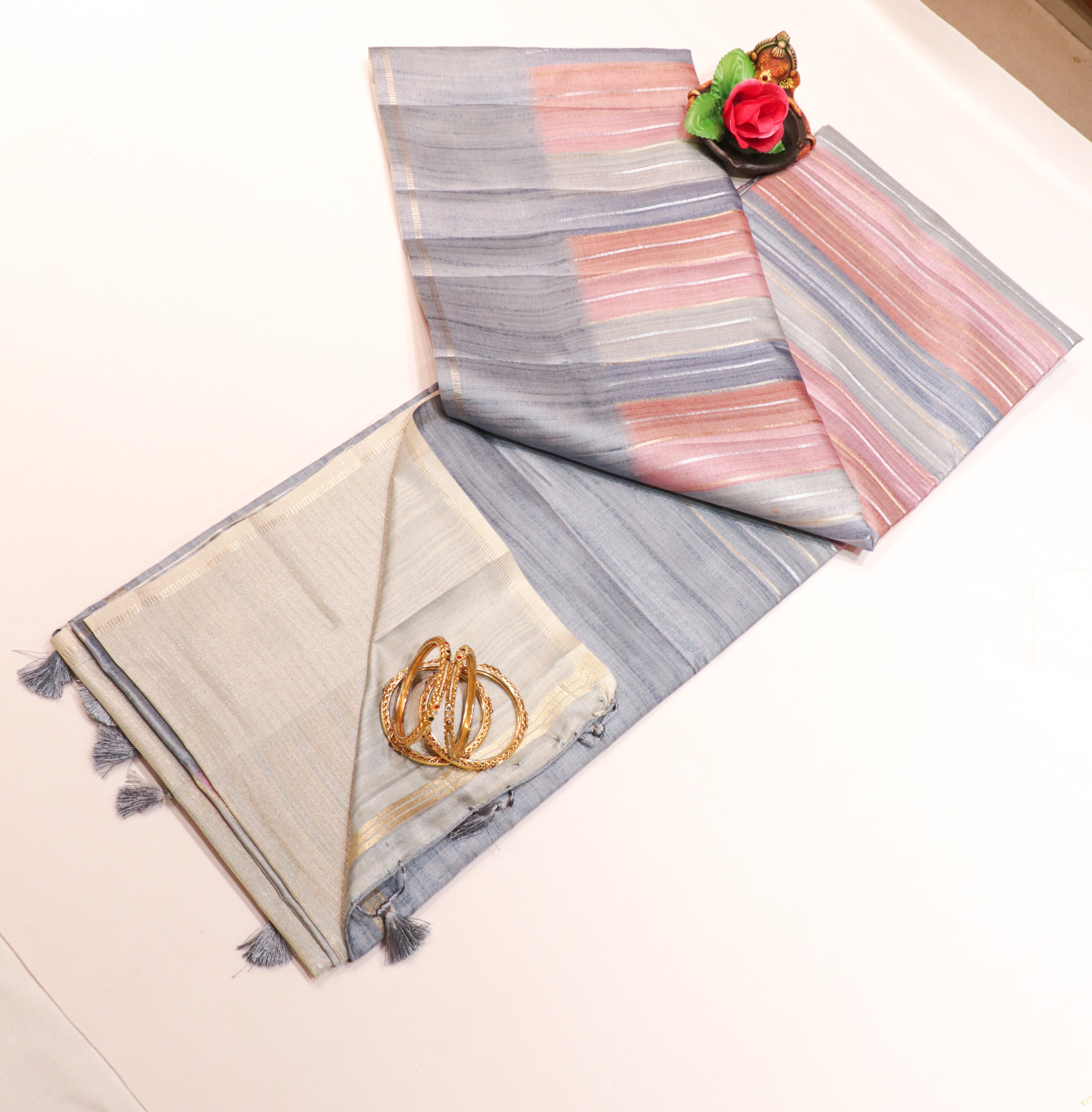 Art Tasar Saree with Pastel Colour with Stripe Lines