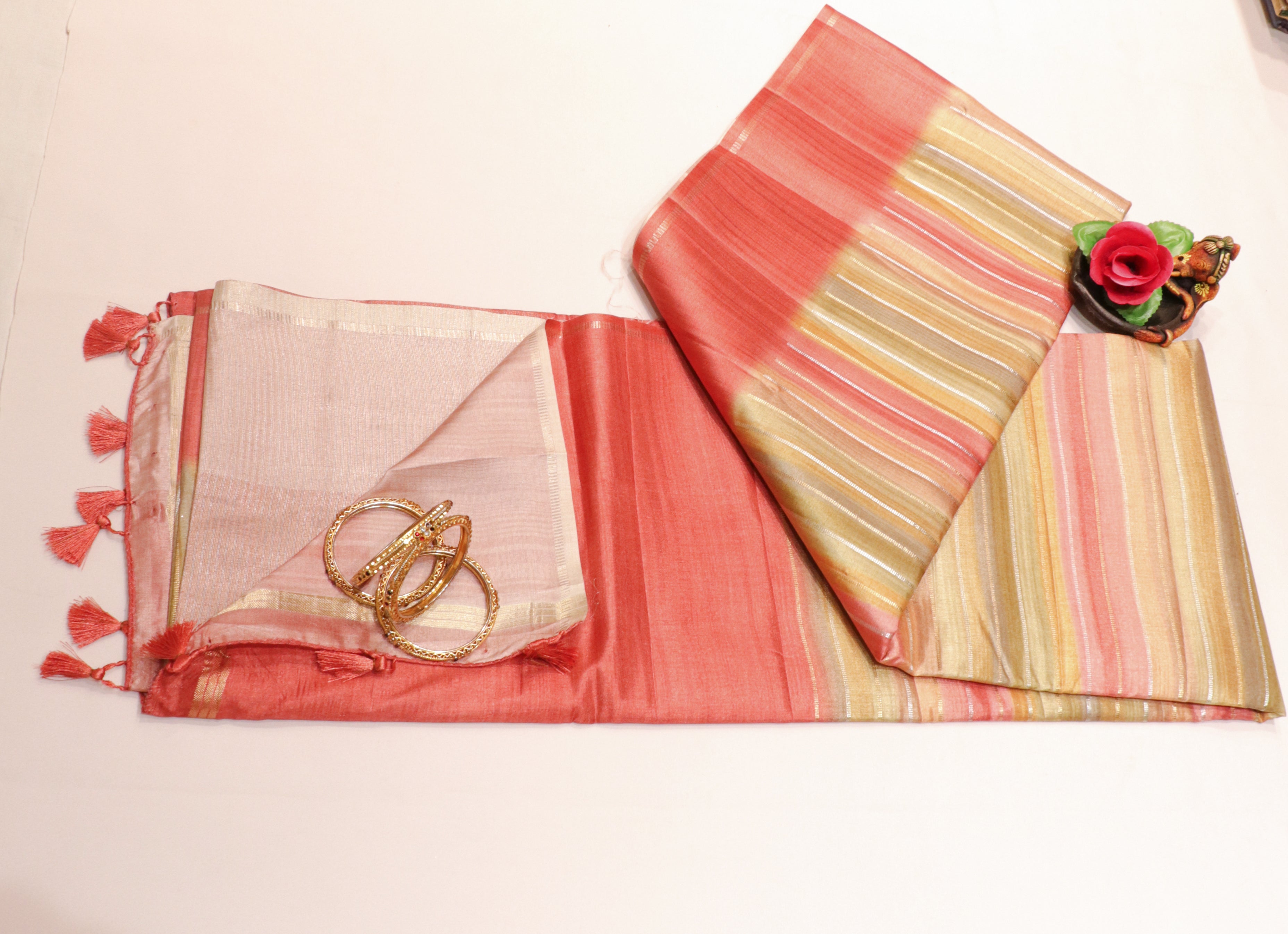 Art Tasar Saree with Pastel Colour with Stripe Lines