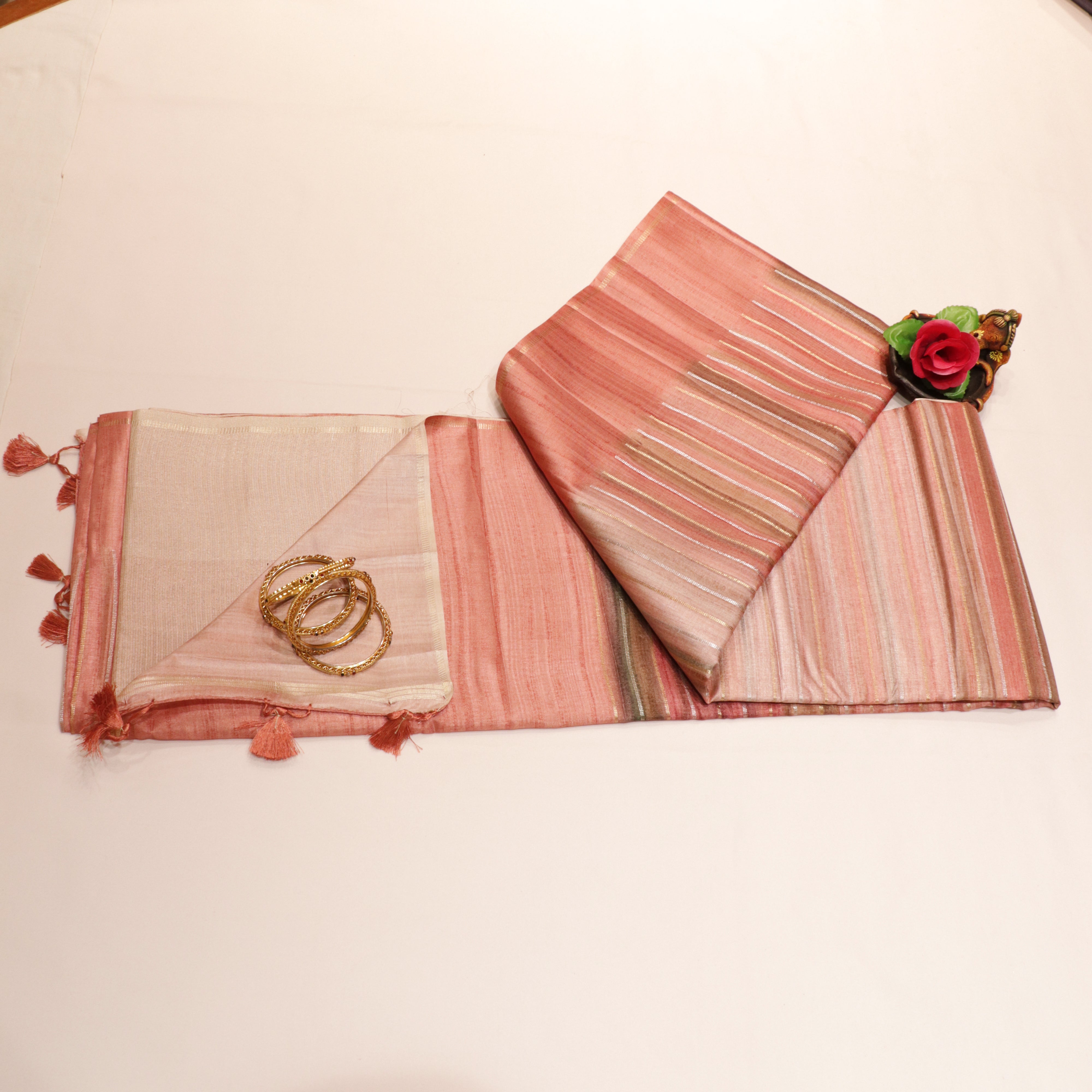 Art Tasar Saree with Pastel Colour with Stripe Lines
