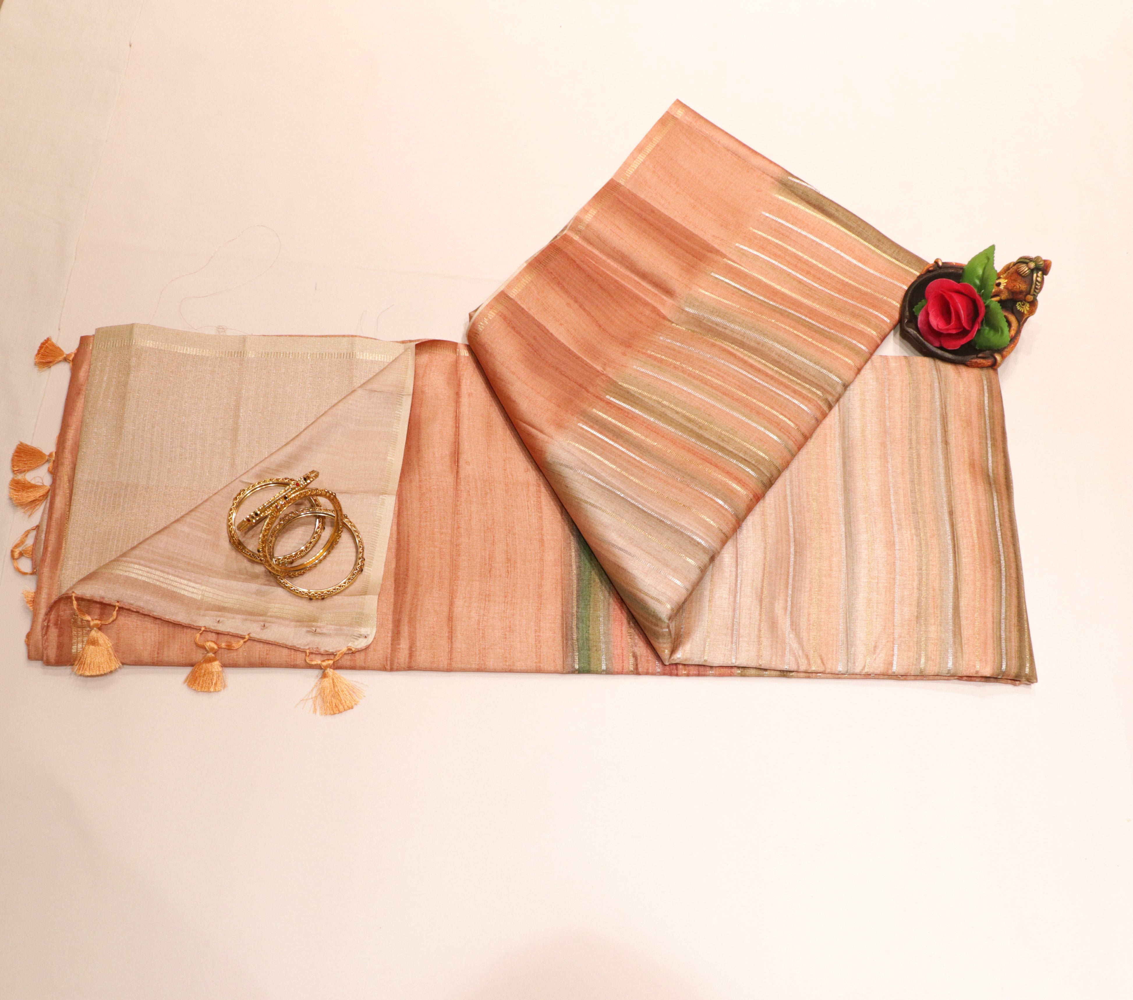 Art Tasar Saree with Pastel Colour with Stripe Lines