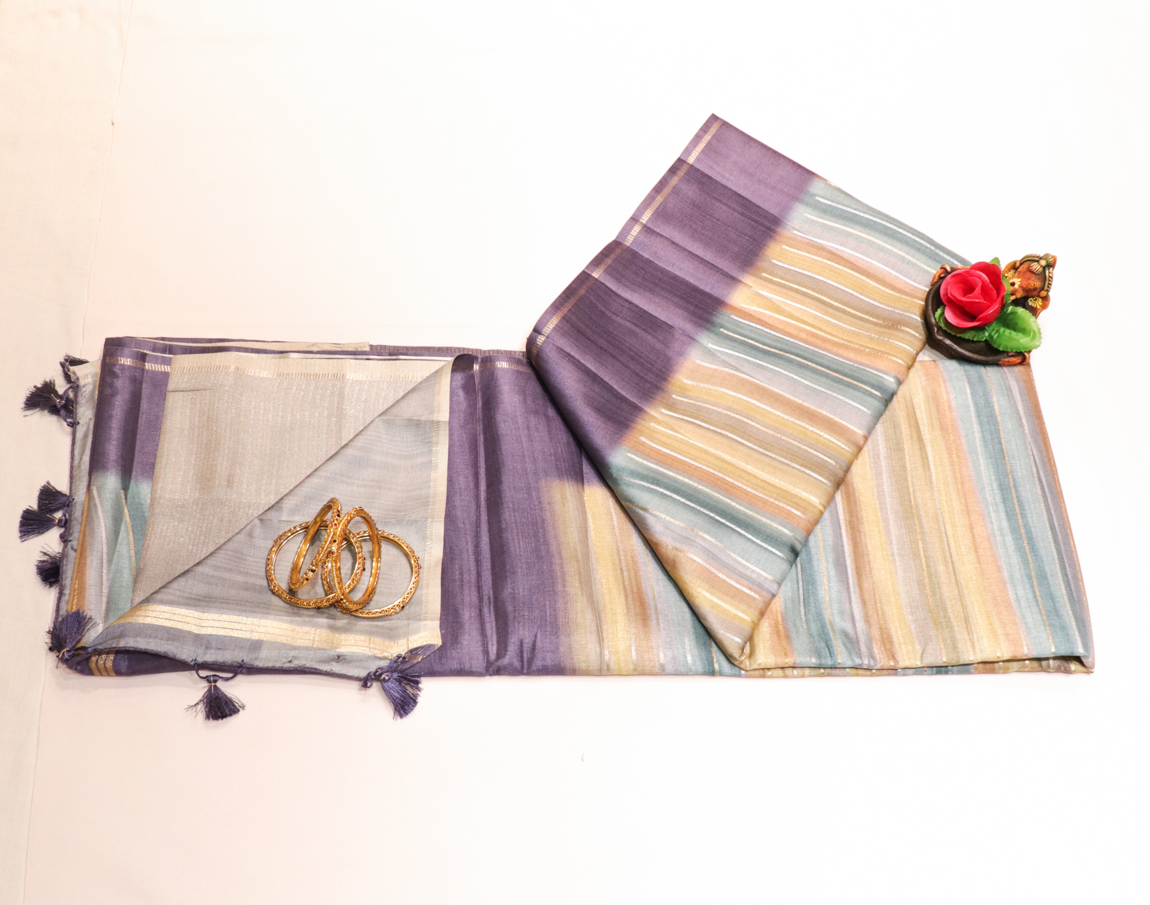 Art Tasar Saree with Pastel Colour with Stripe Lines