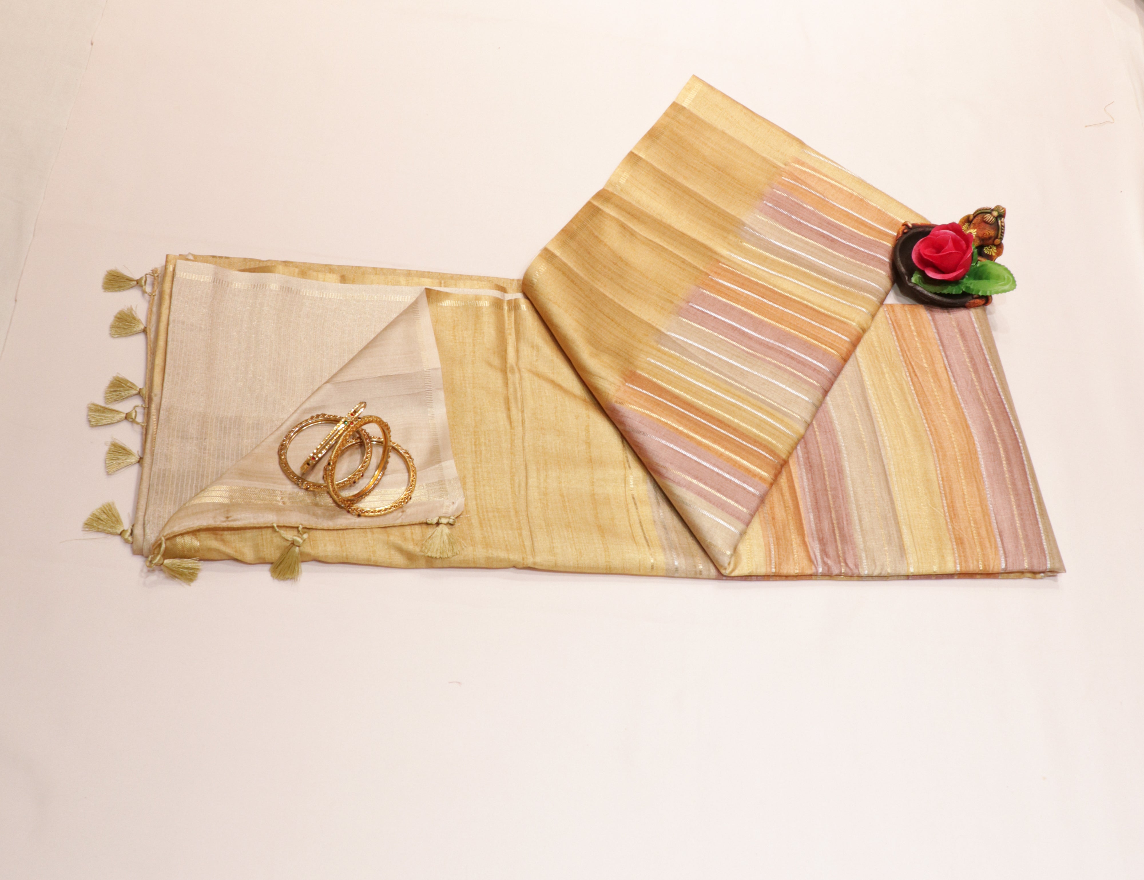 Art Tasar Saree with Pastel Colour with Stripe Lines