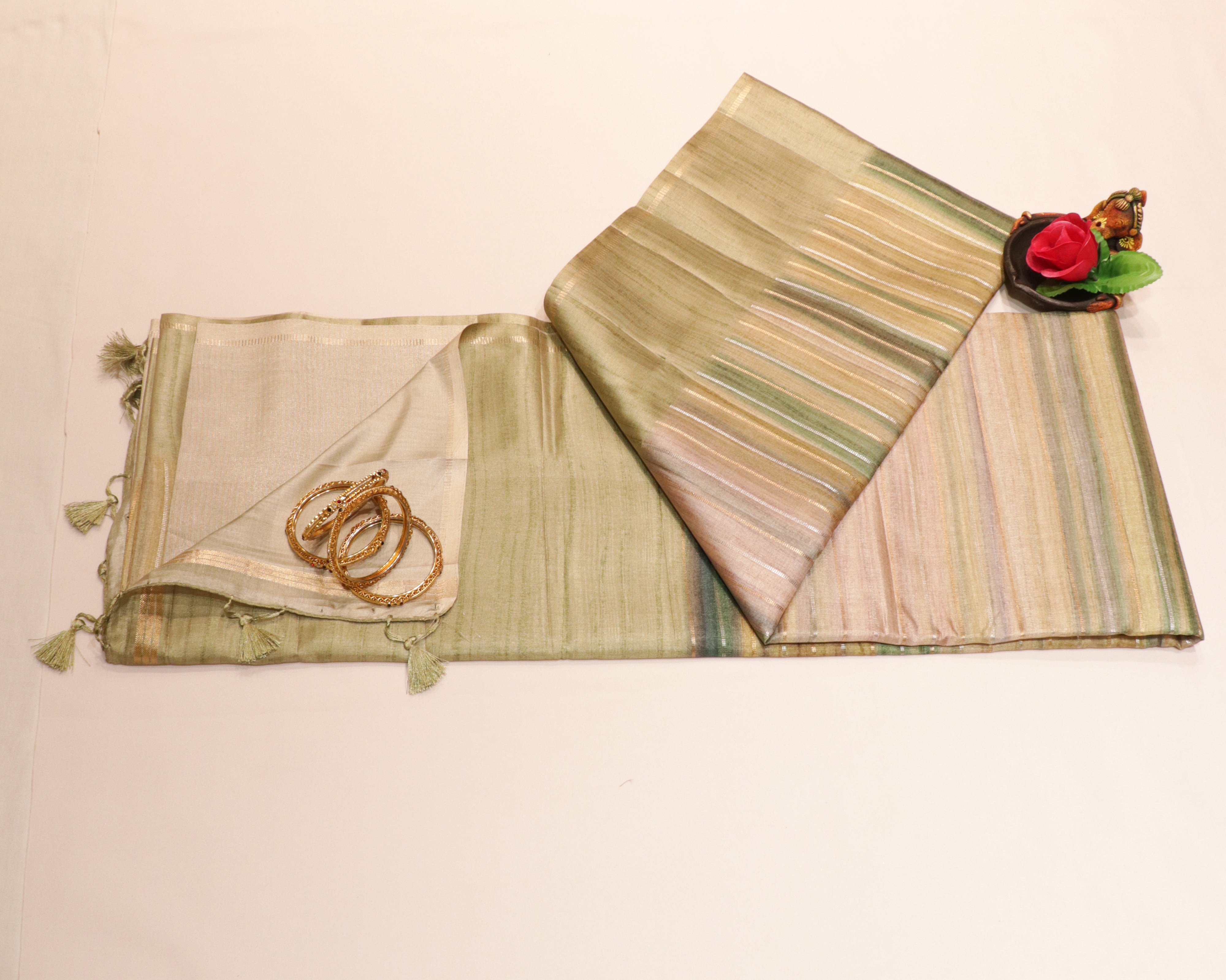 Art Tasar Saree with Pastel Colour with Stripe Lines
