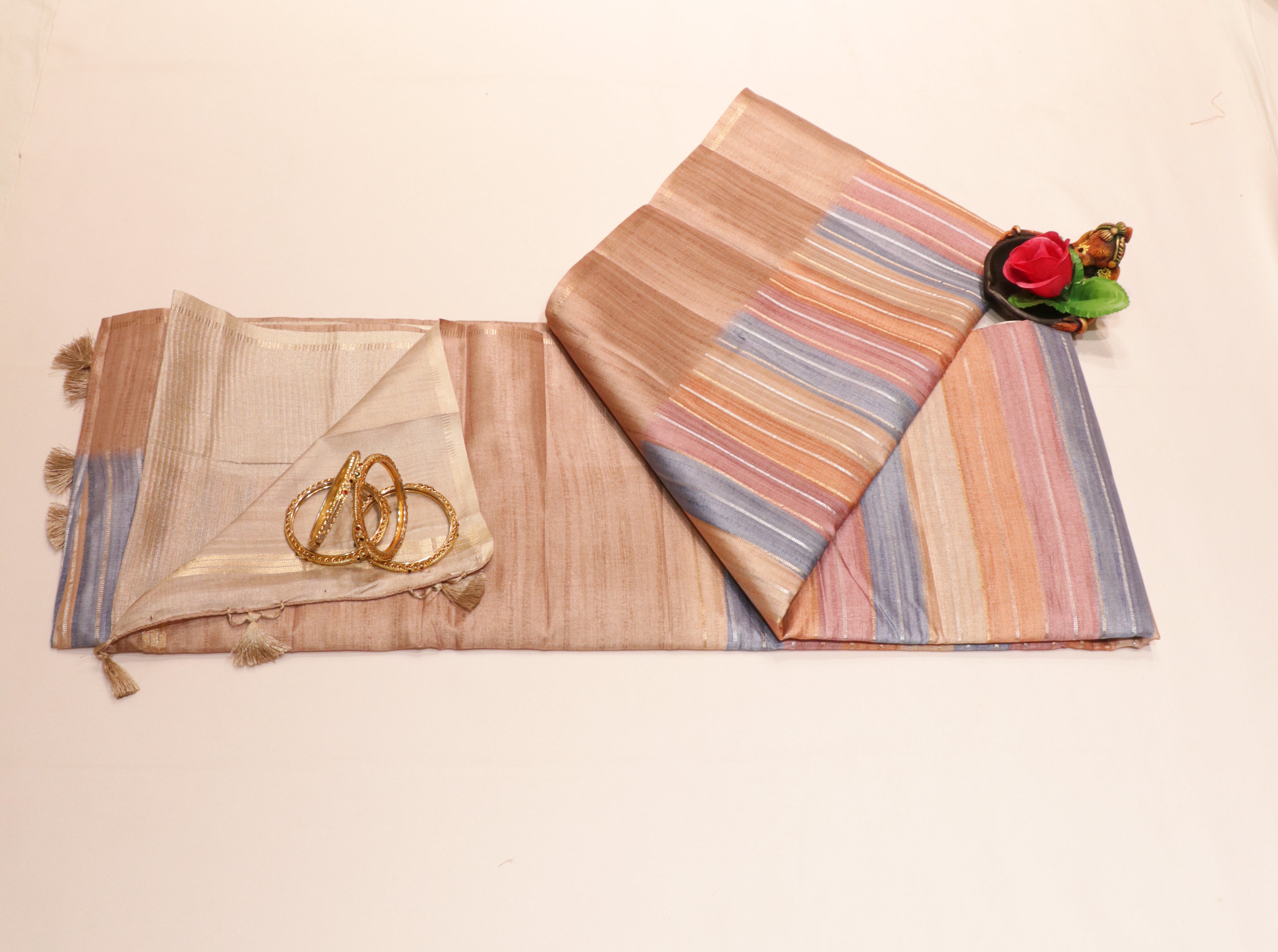 Art Tasar Saree with Pastel Colour with Stripe Lines