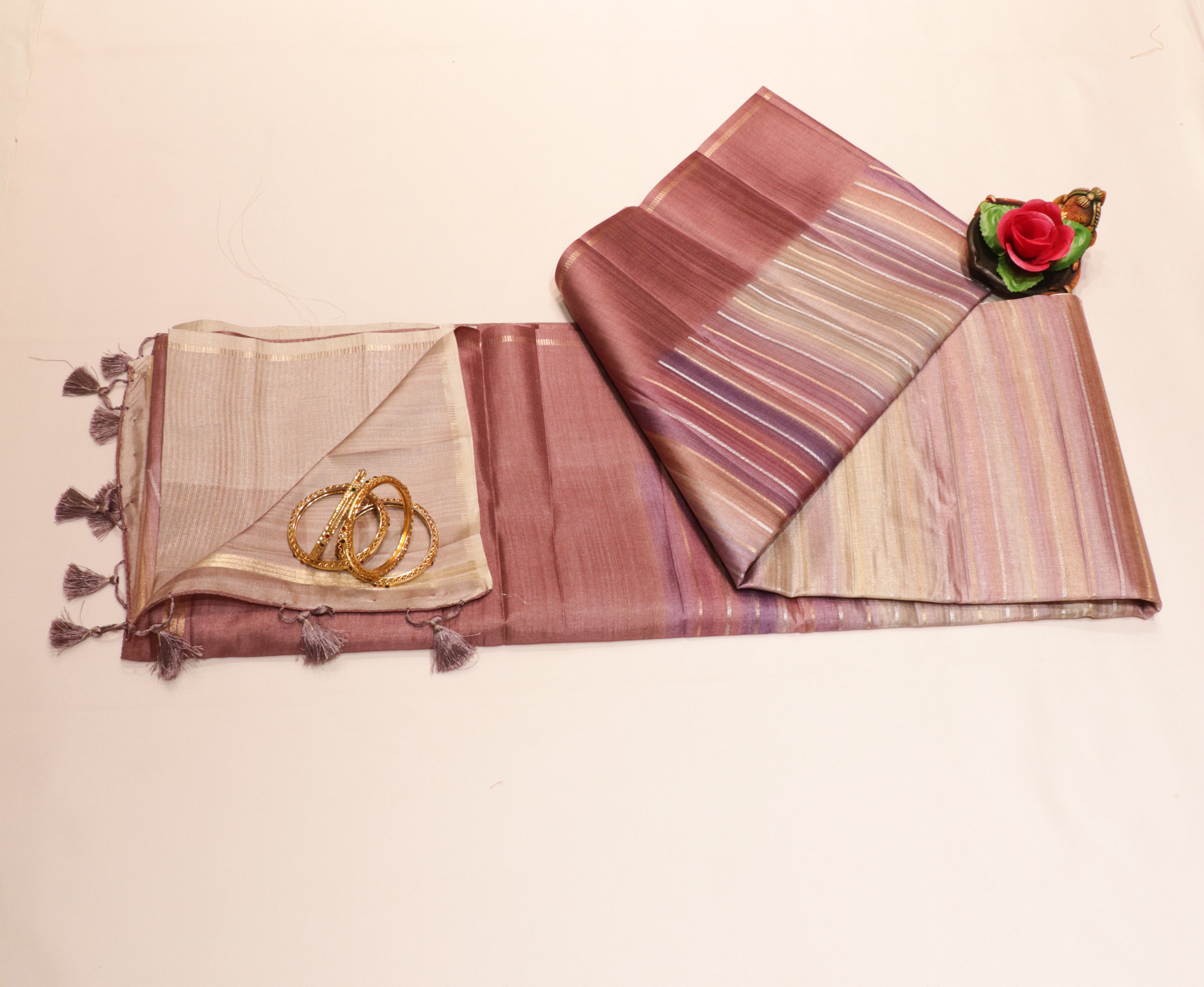 Art Tasar Saree with Pastel Colour with Stripe Lines