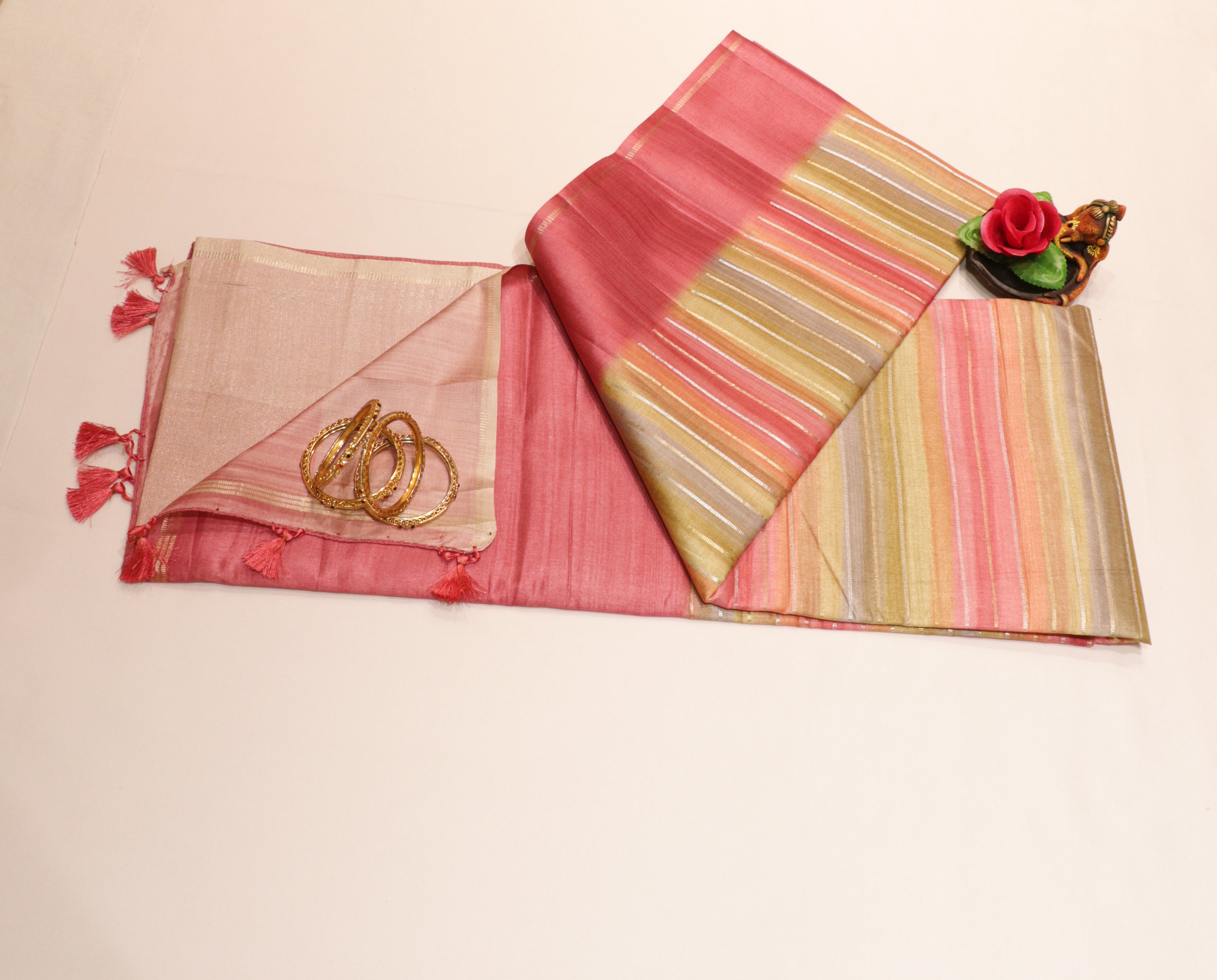 Art Tasar Saree with Pastel Colour with Stripe Lines