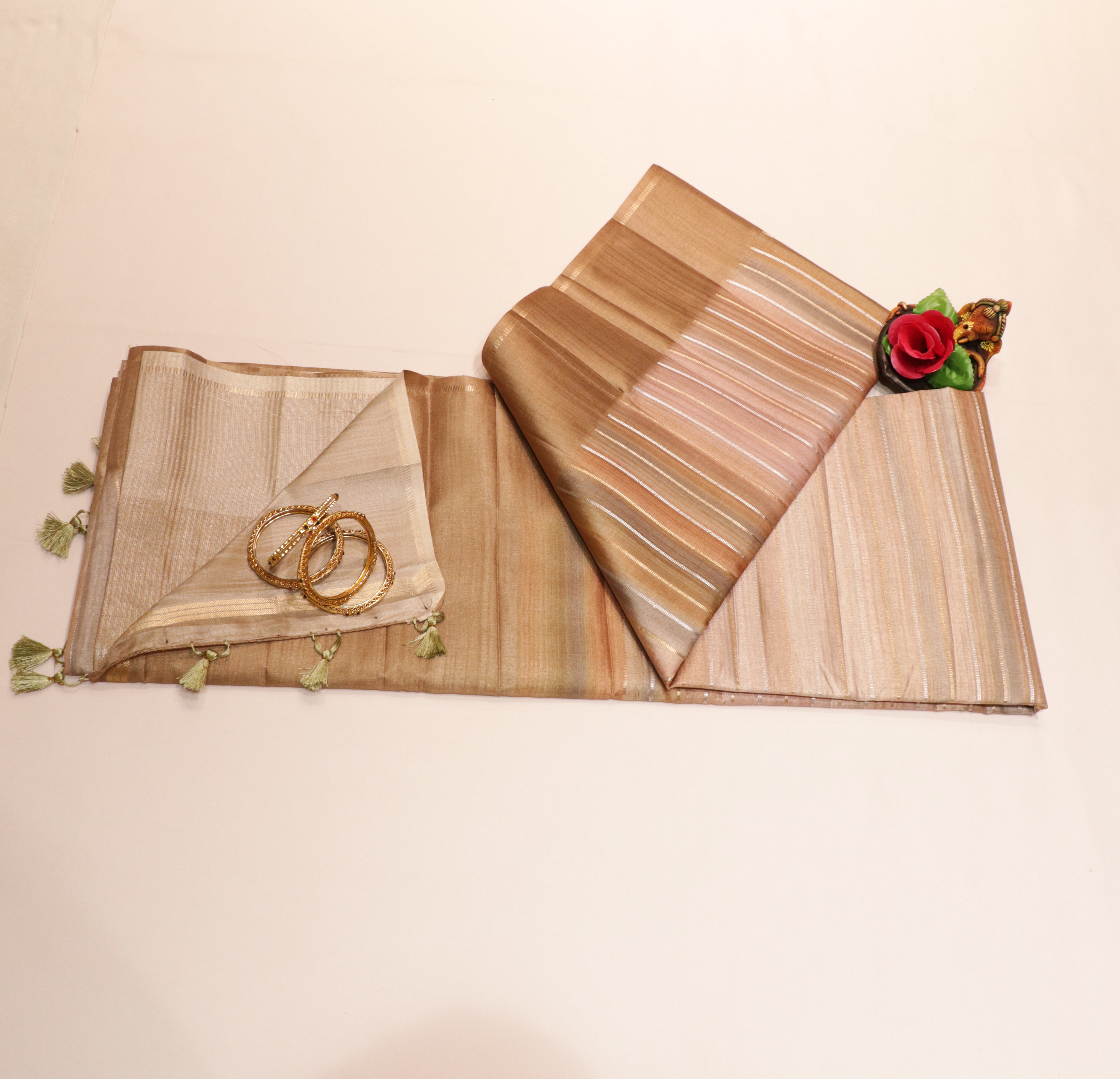 Art Tasar Saree with Pastel Colour with Stripe Lines