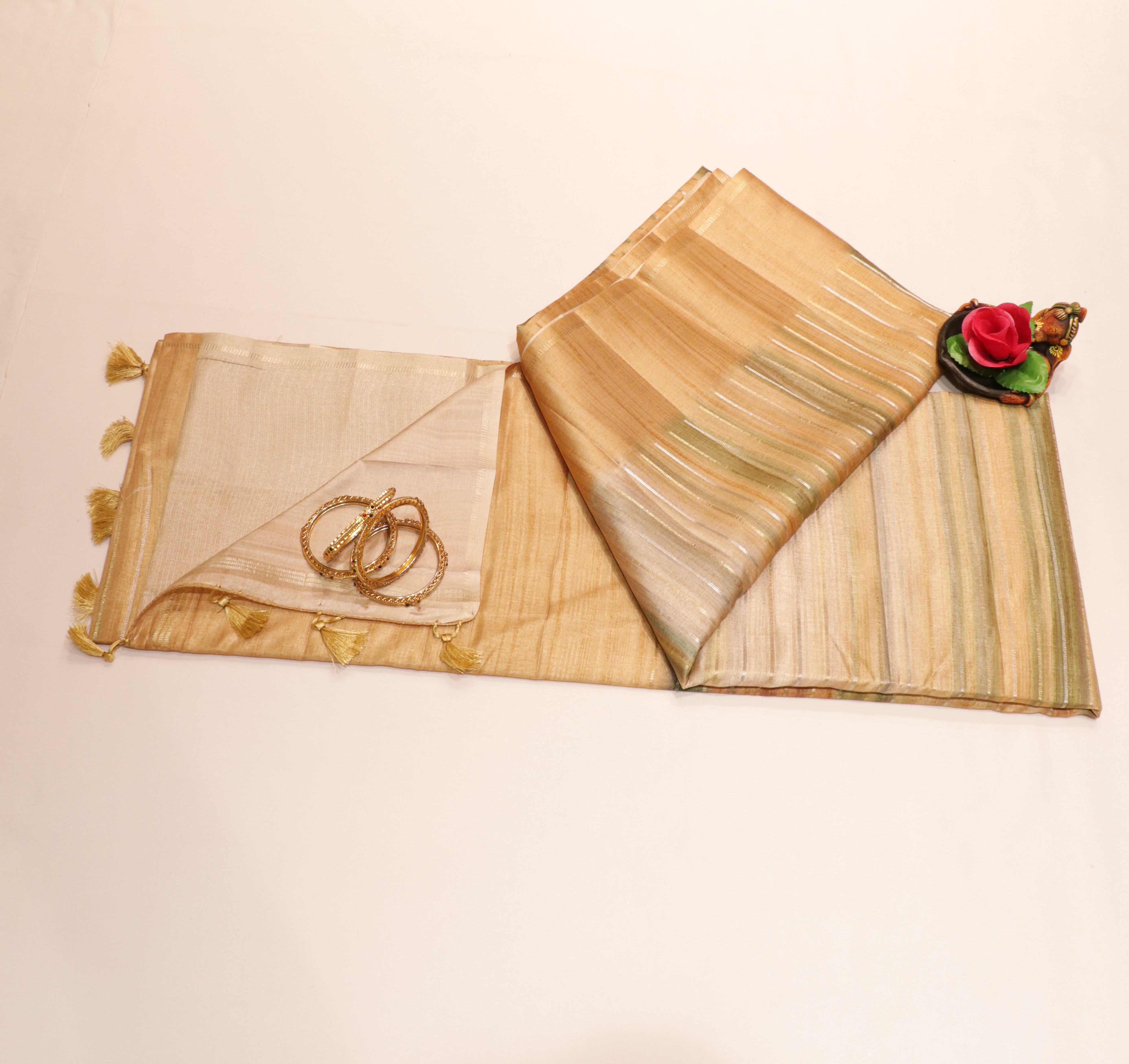 Art Tasar Saree with Pastel Colour with Stripe Lines