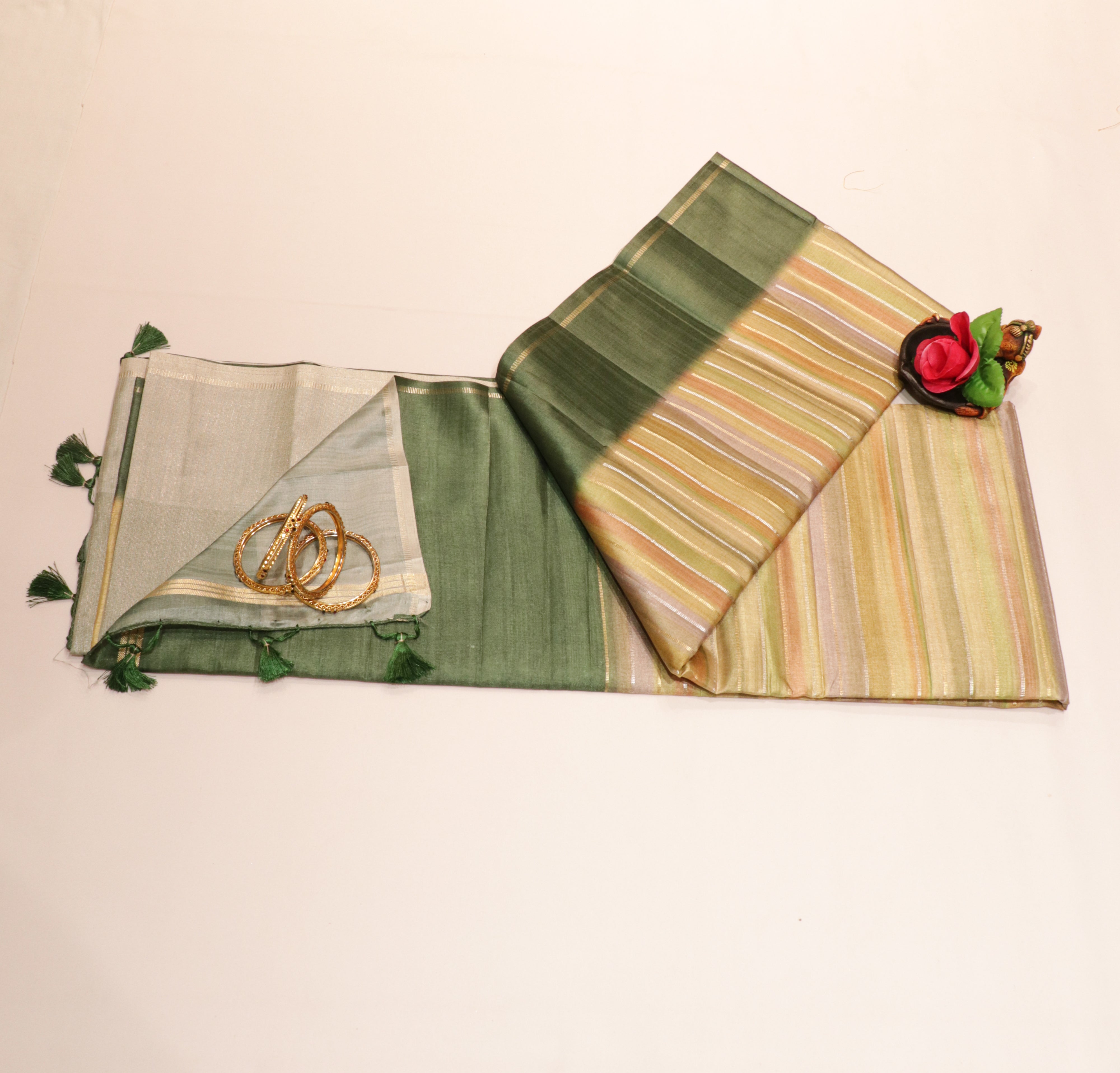 Art Tasar Saree with Pastel Colour with Stripe Lines
