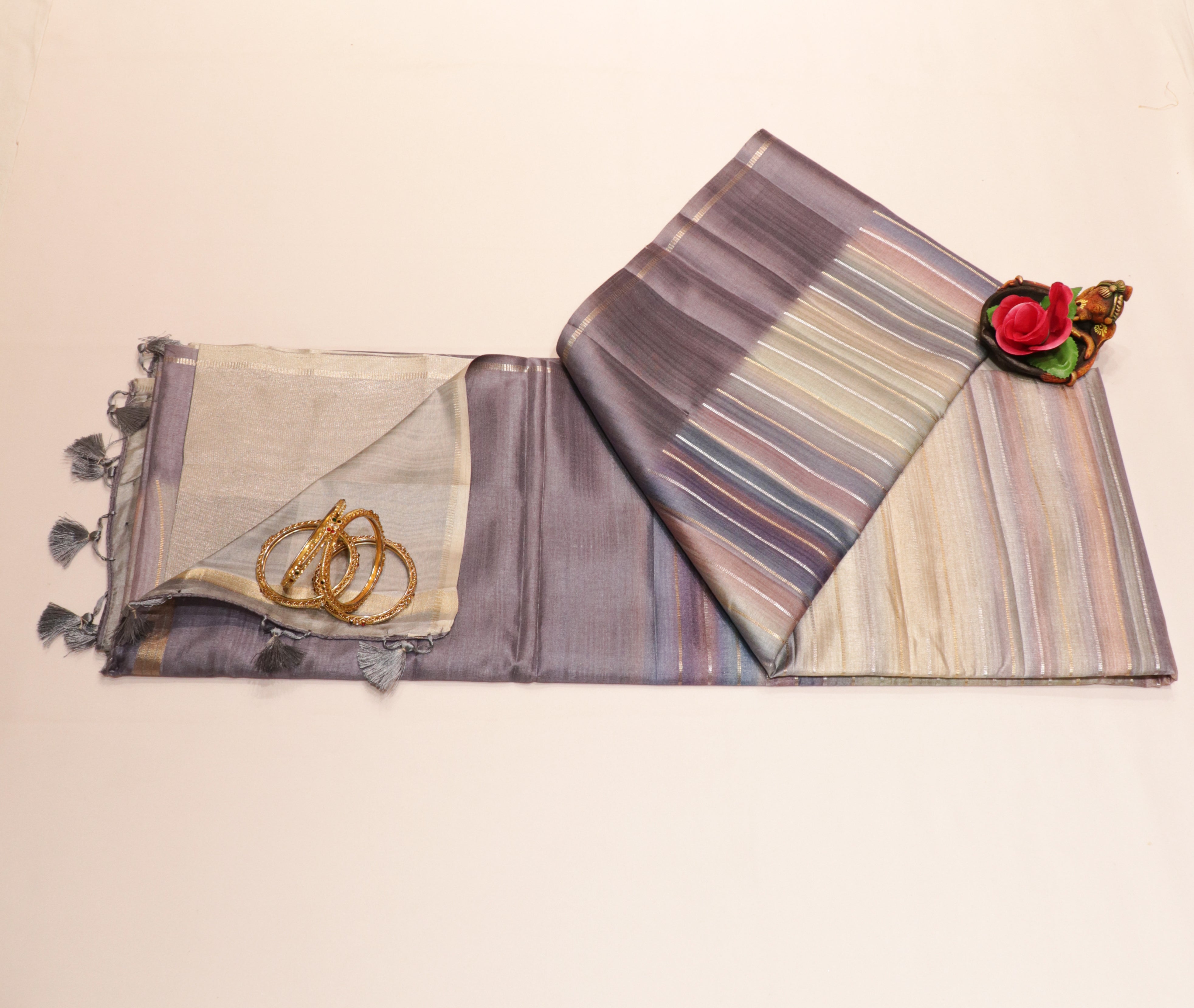 Art Tasar Saree with Pastel Colour with Stripe Lines
