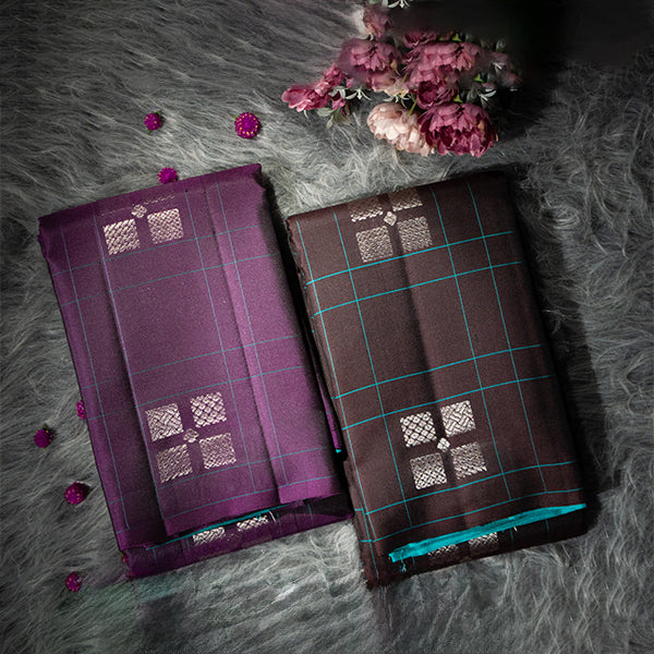 Pure Silks Sarees with Box Flowers Design