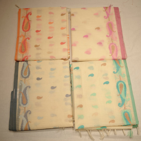 Kotta Checks Sarees with Chikan Work Design with Heavy Mango Border Design