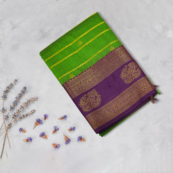 Traditional Kalyani Cotton with Golden Zari Weaving Designs