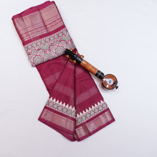 Manipuri Silk Saree with Rose Zari and Diamond Butta Hand Border