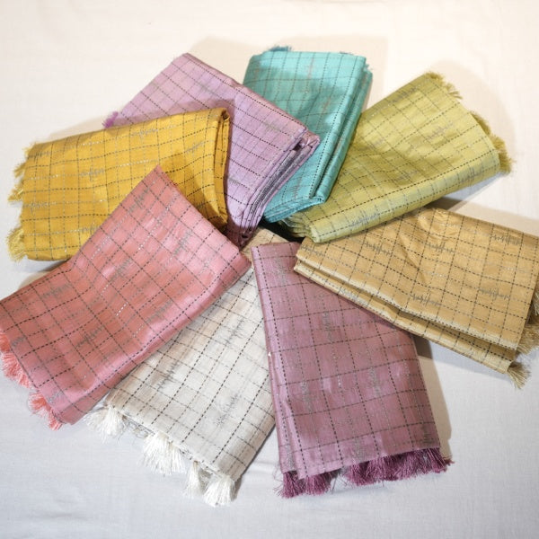 Art Tissue Sarees with Check Design in Silver with Copper Ikat Zari Weaving