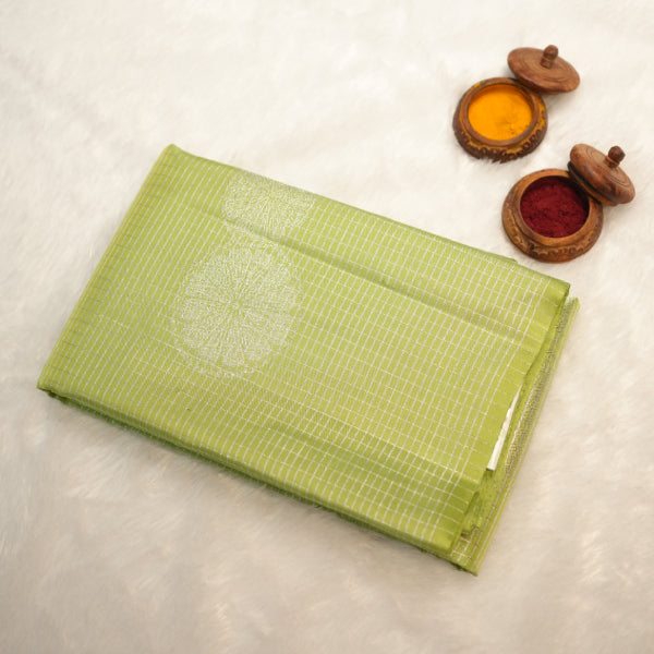 Border Less Pattu Saree with Checked Design Silver Zari