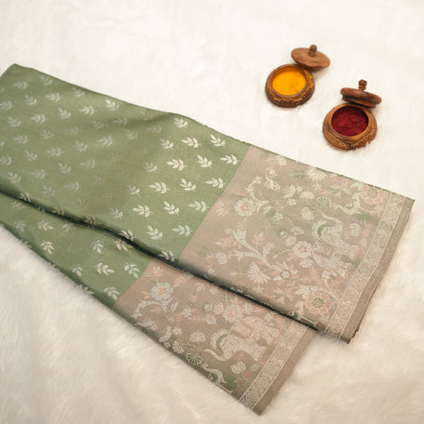 Pure Silks Saree with Mehndi Design Silver Zari