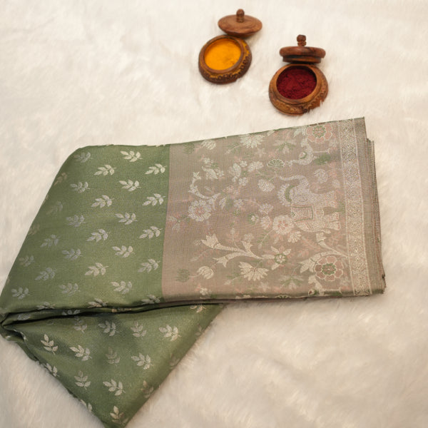 Pure Silks Saree with Mehndi Design Silver Zari