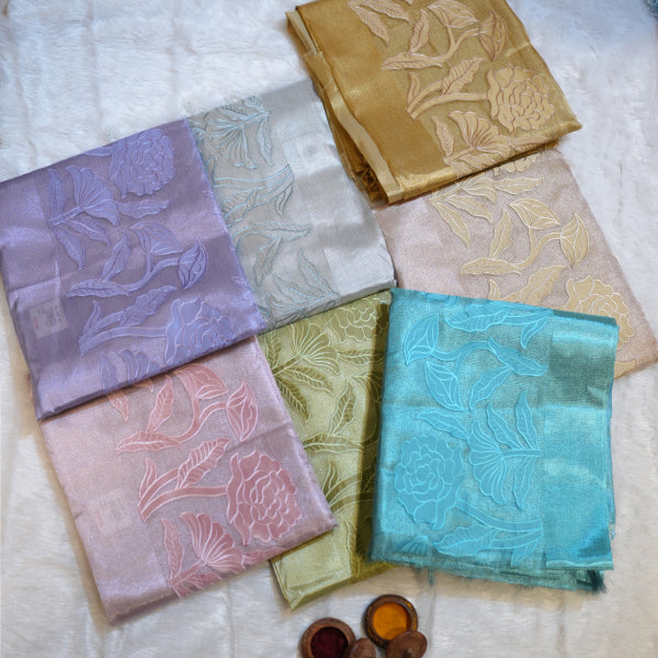 Tissue Fancy Sarees with Body Floral Applique Work