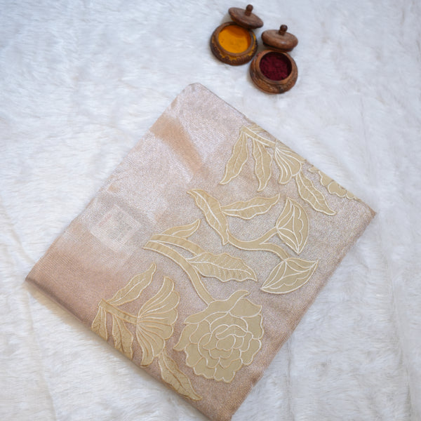 Tissue Fancy Sarees with Body Floral Applique Work