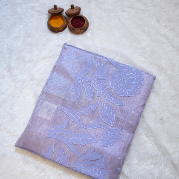 Tissue Fancy Sarees with Body Floral Applique Work