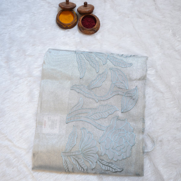 Tissue Fancy Sarees with Body Floral Applique Work