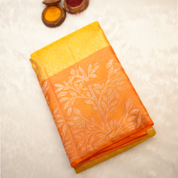 Fancy Pure Pattu Saree with Lemon Yollow Colour, Silver Zari