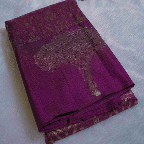 Pattu Saree with Copper Zari La Flower with Putta Design
