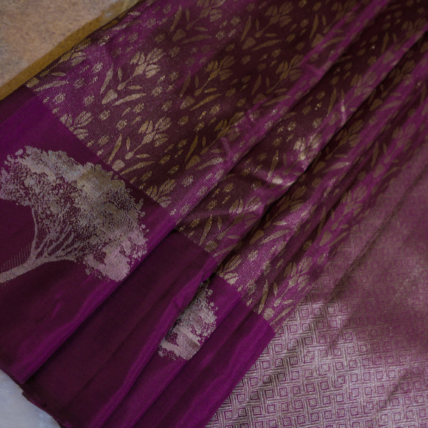Pattu Saree with Copper Zari La Flower with Putta Design