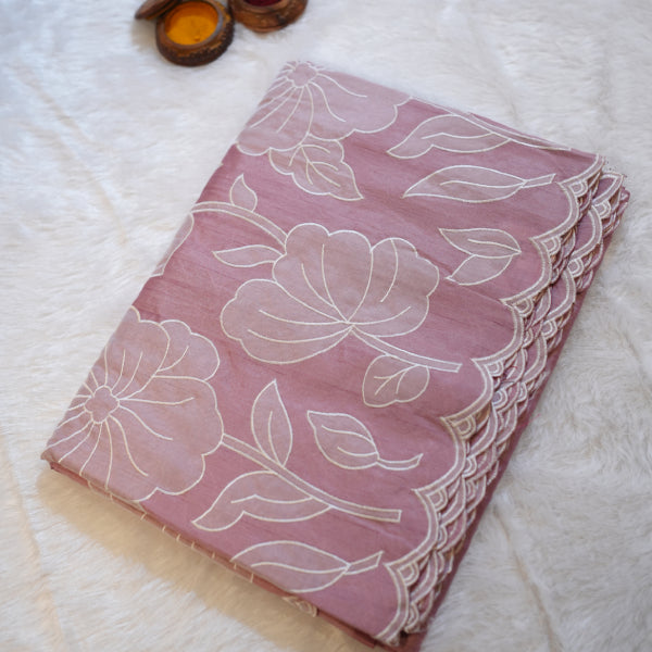 Dupion Silks Saree with Body Floral Hapliq Work Hand Craft