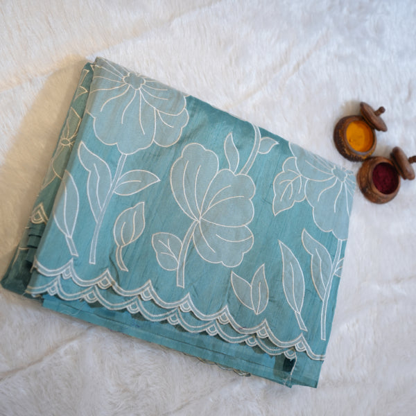 Dupion Silks Saree with Body Floral Hapliq Work Hand Craft