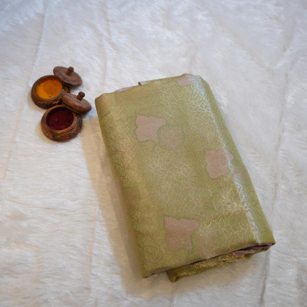 Copper Banarasi Saree with Beautiful Copper Weaving Leaf Design