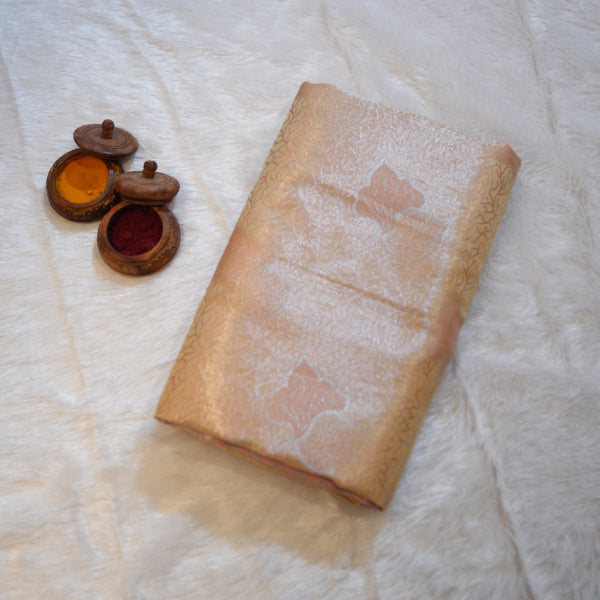 Copper Banarasi Saree with Beautiful Copper Weaving Leaf Design