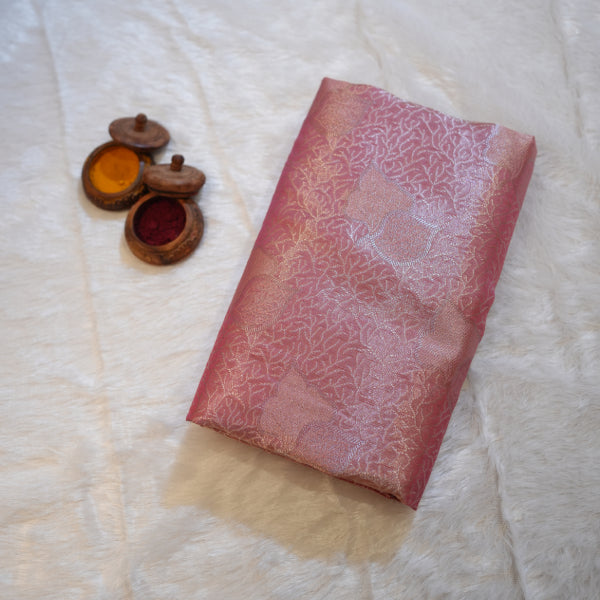 Copper Banarasi Saree with Beautiful Copper Weaving Leaf Design