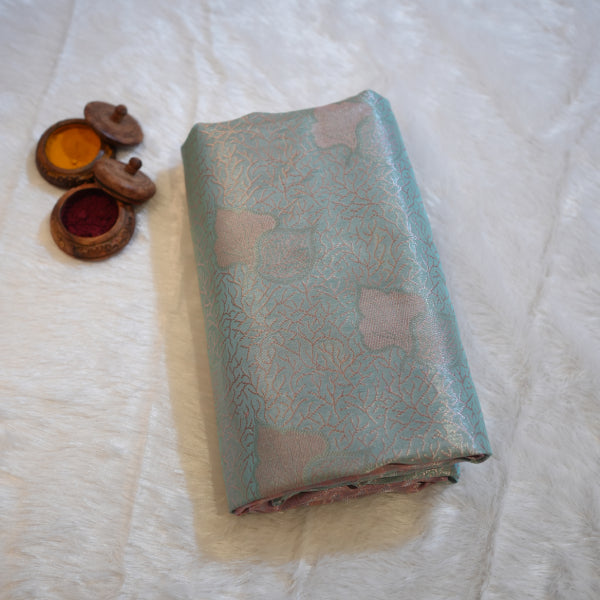 Copper Banarasi Saree with Beautiful Copper Weaving Leaf Design