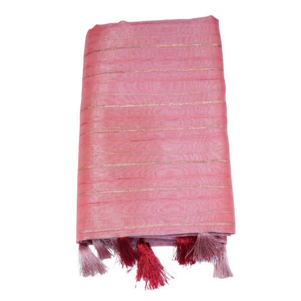 Organza Sarees with Striped Zari Line With Slub Line Design Body